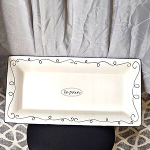 Bella Casa by Ganz Ceramic Black Cream French le pain Fluted Bread Tray Platter
